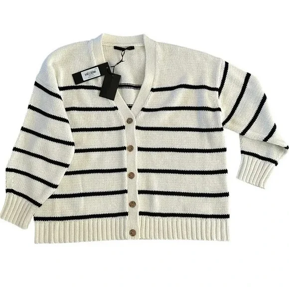 NWT Jenni Kayne Navy Stripe Chloe Cardigan Sweater Size Medium - Picture 7 of 9